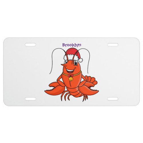 Cute happy lobster wearing Christmas hat cartoon License Plate