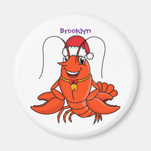 Cute happy lobster wearing Christmas hat cartoon Magnet