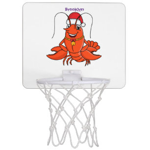 Cute happy lobster wearing Christmas hat cartoon Mini Basketball Hoop
