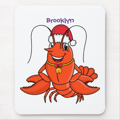 Cute happy lobster wearing Christmas hat cartoon Mouse Pad