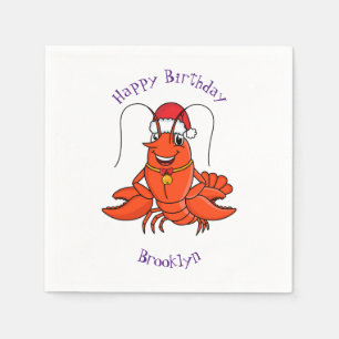 Cute happy lobster wearing Christmas hat cartoon Napkins