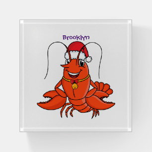 Cute happy lobster wearing Christmas hat cartoon Paperweight