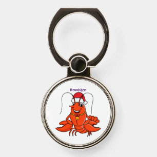 Cute happy lobster wearing Christmas hat cartoon Phone Ring Stand