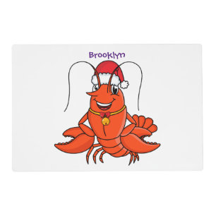 Cute happy lobster wearing Christmas hat cartoon Placemat