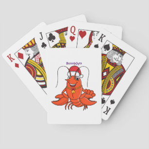 Cute happy lobster wearing Christmas hat cartoon Poker Cards