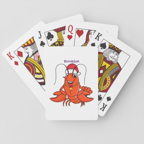 Cute happy lobster wearing Christmas hat cartoon Poker Cards