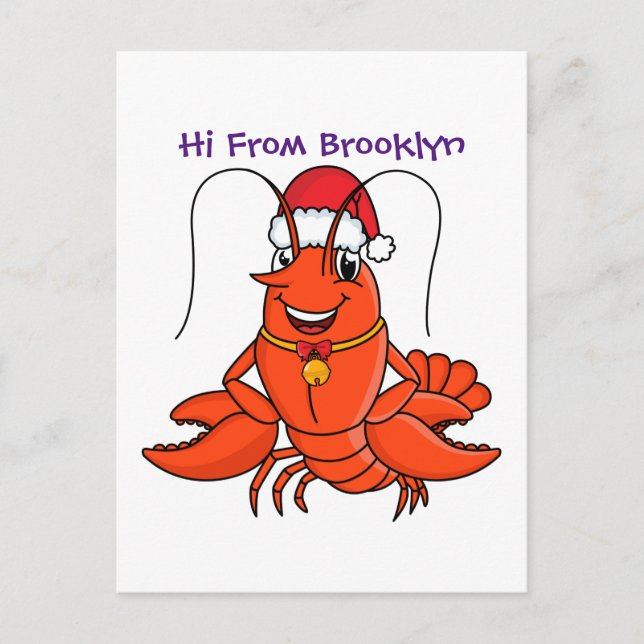Cute happy lobster wearing Christmas hat cartoon Postcard (Front)