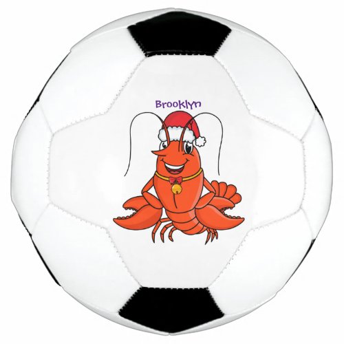 Cute happy lobster wearing Christmas hat cartoon Soccer Ball