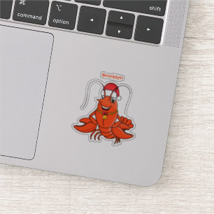 Cute happy lobster wearing Christmas hat cartoon Sticker