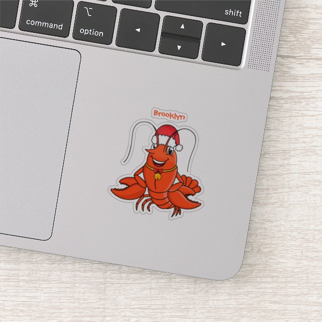 Cute happy lobster wearing Christmas hat cartoon Sticker (Detail)