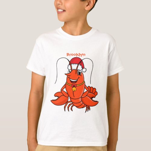 Cute happy lobster wearing Christmas hat cartoon T_Shirt