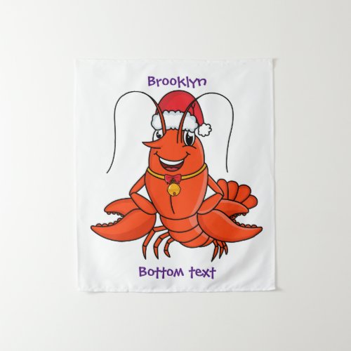 Cute happy lobster wearing Christmas hat cartoon Tapestry