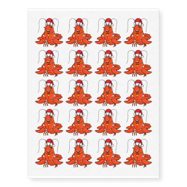 Cute happy lobster wearing Christmas hat cartoon Temporary Tattoos (Front)