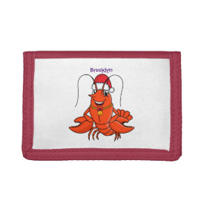 Cute happy lobster wearing Christmas hat cartoon  Tri-fold Wallet