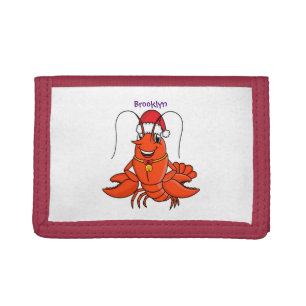 Cute happy lobster wearing Christmas hat cartoon  Tri-fold Wallet