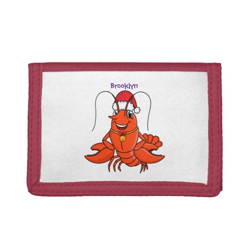 Cute happy lobster wearing Christmas hat cartoon  Trifold Wallet