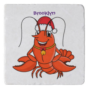 Cute happy lobster wearing Christmas hat cartoon Trivet