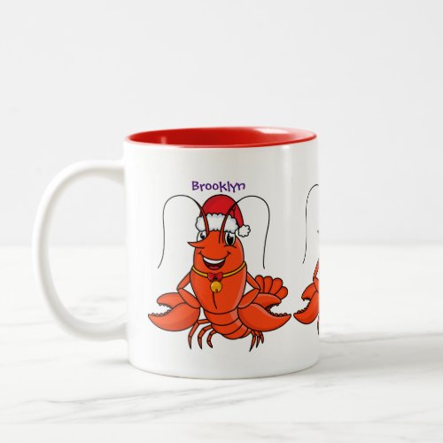 Cute happy lobster wearing Christmas hat cartoon Two_Tone Coffee Mug