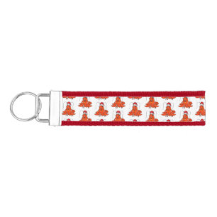 Cute happy lobster wearing Christmas hat cartoon Wrist Keychain