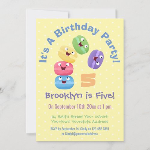 Cute happy macaroons cartoon birthday  invitation