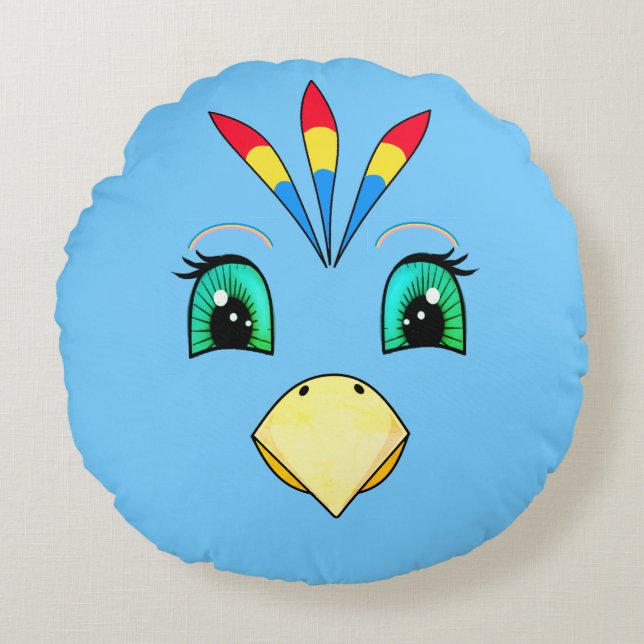 Cute Happy Macaw Bird Face Round Pillow (Front)