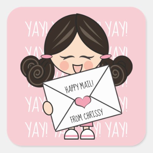 Cute Happy Mail Asian Girl Pink Heart Seal