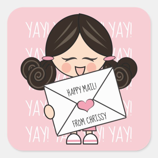 Cute Happy Mail Asian Girl Pink Heart Seal (Front)