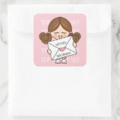 Cute Happy Mail Brown Hair Girl Pink Heart Seal (Bag)