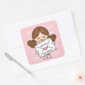 Cute Happy Mail Brown Hair Girl Pink Heart Seal (Envelope)