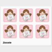 Cute Happy Mail Brown Hair Girl Pink Heart Seal (Sheet)