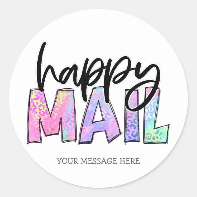 Cute Happy Mail Rainbow Leopard Print Business Classic Round Sticker (Front)