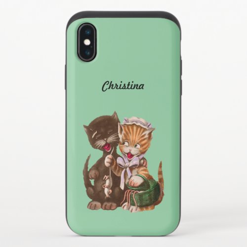 Cute Happy Male Female Cats Sharing Rats in Basket iPhone X Slider Case