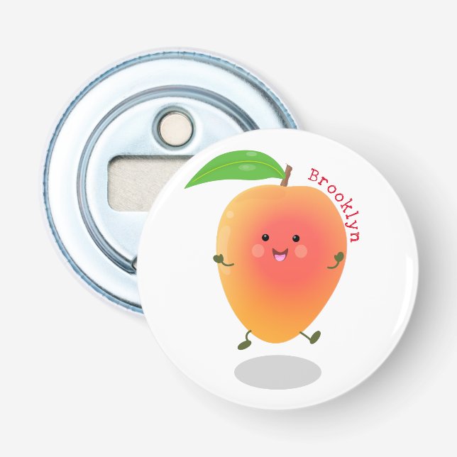 Cute happy mango cartoon illustration bottle opener (Front)