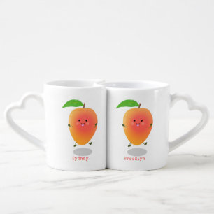 Cute happy mango cartoon illustration coffee mug set