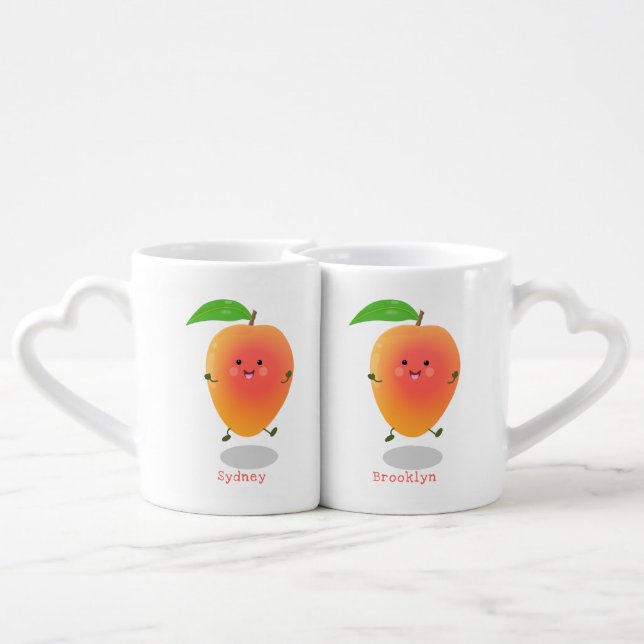Cute happy mango cartoon illustration coffee mug set (Back Nesting)