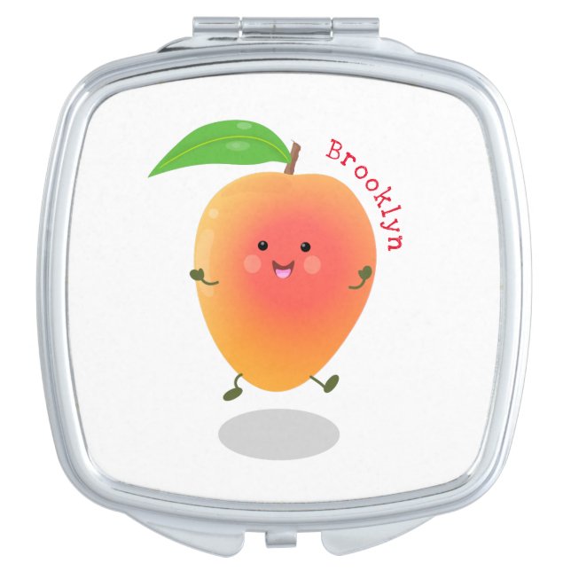 Cute happy mango cartoon illustration compact mirror (Front)