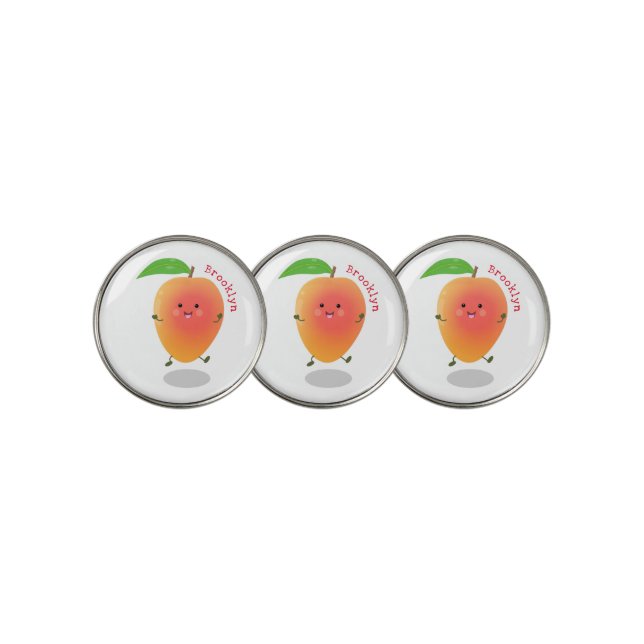 Cute happy mango cartoon illustration golf ball marker (3 Up)