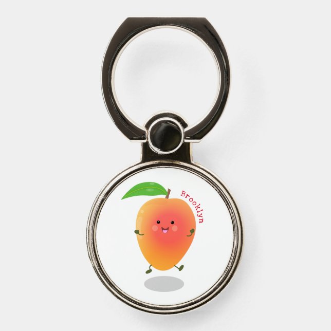 Cute happy mango cartoon illustration phone ring stand (Front)
