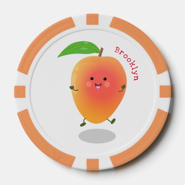 Cute happy mango cartoon illustration poker chips (Front)