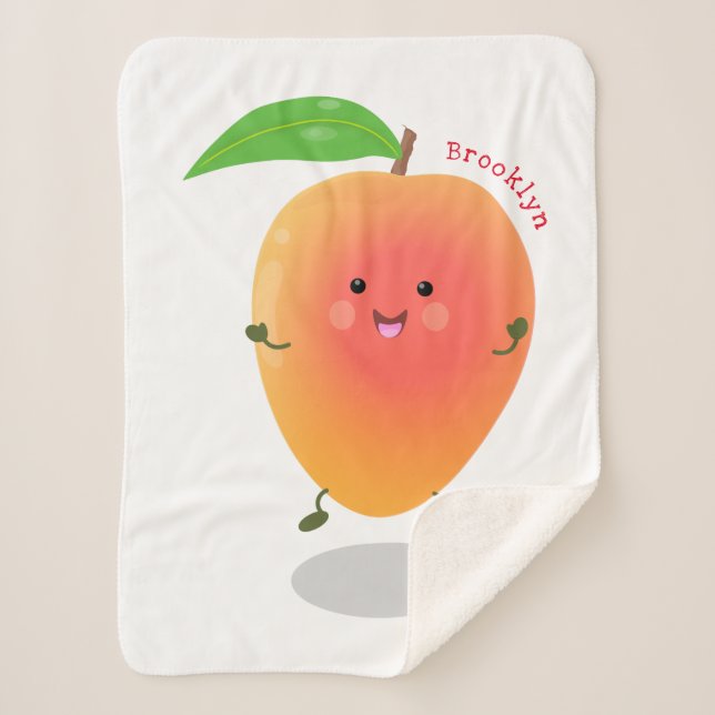 Cute happy mango cartoon illustration  sherpa blanket (Front)