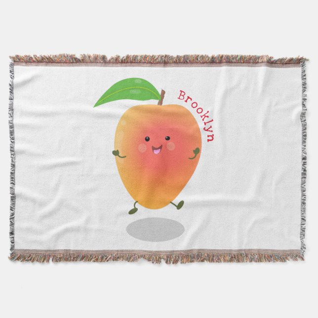 Cute happy mango cartoon illustration throw blanket (Front)