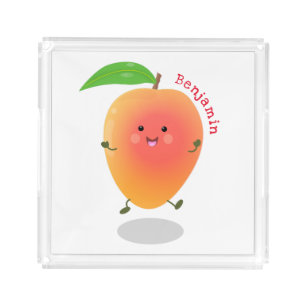 Cute happy mango yellow cartoon illustration acrylic tray