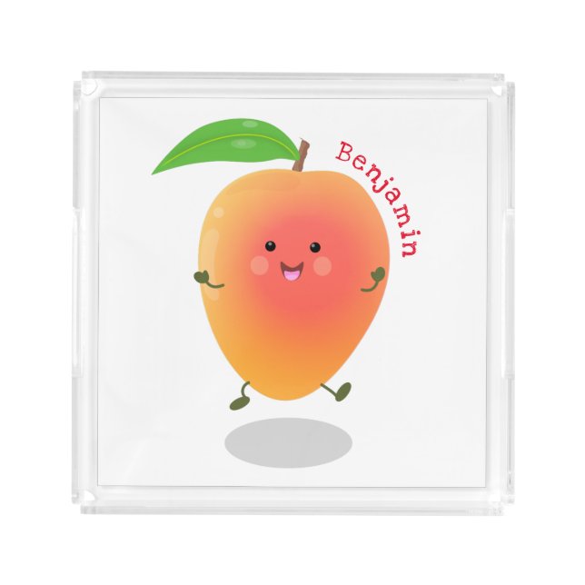 Cute happy mango yellow cartoon illustration acrylic tray (Front)