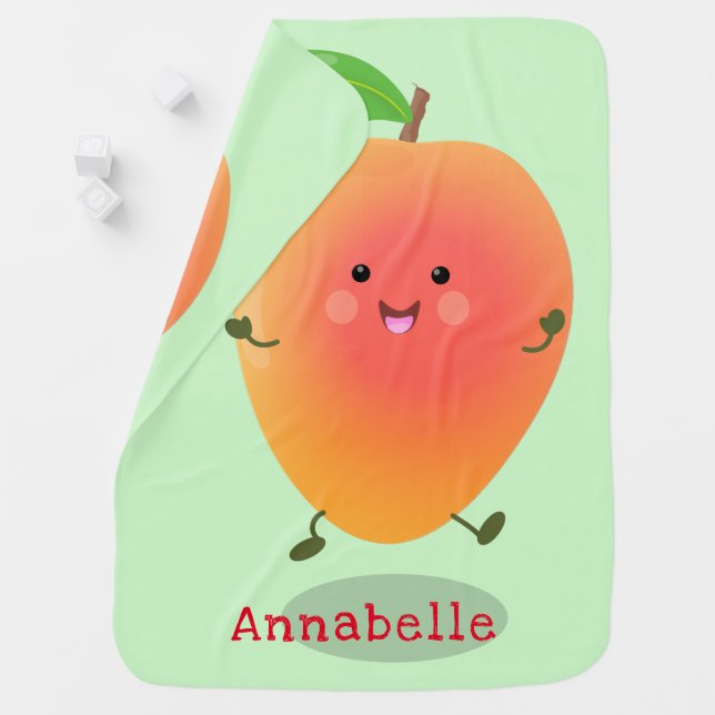 Cute happy mango yellow cartoon illustration baby blanket (In Situ)