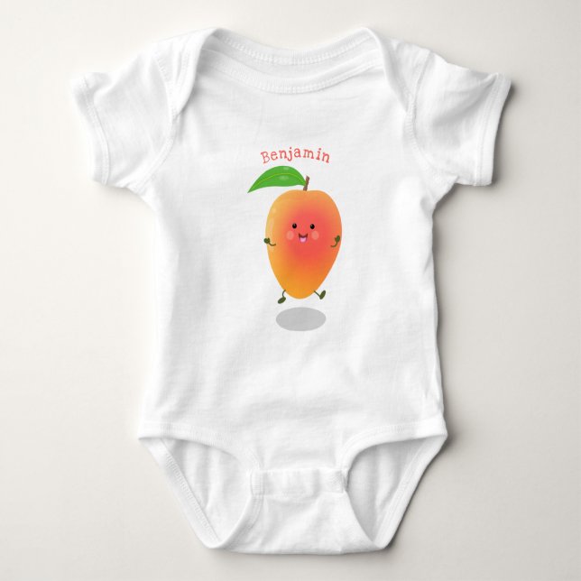 Cute happy mango yellow cartoon illustration baby bodysuit (Front)
