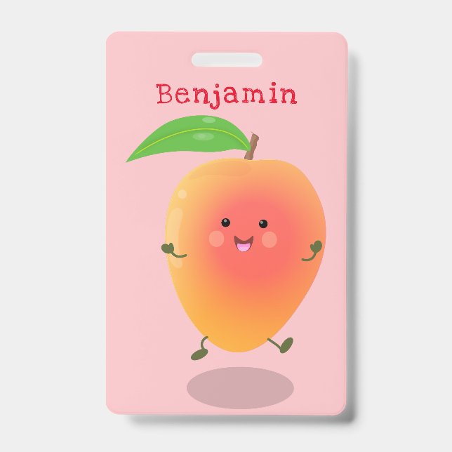 Cute happy mango yellow cartoon illustration badge (Front)