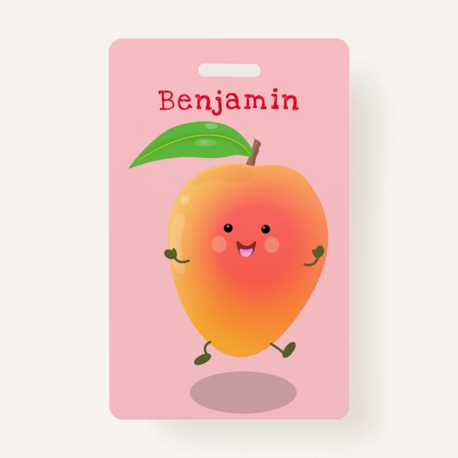 Cute happy mango yellow cartoon illustration badge (Front)