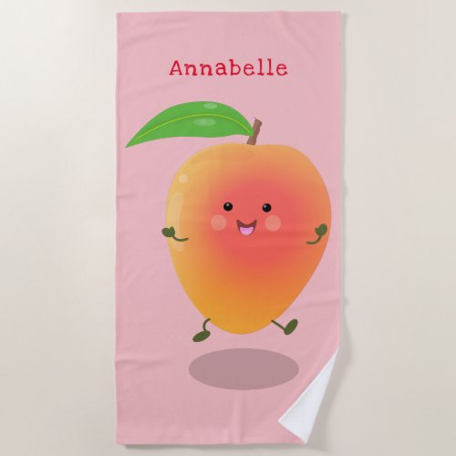 Cute happy mango yellow cartoon illustration beach towel