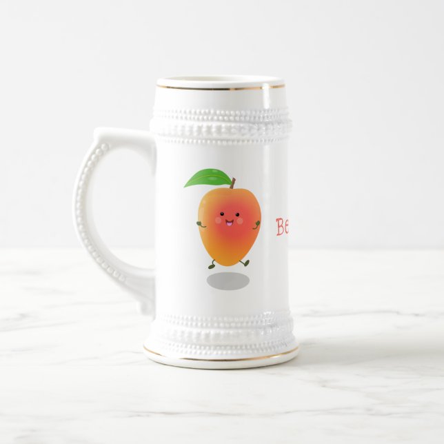 Cute happy mango yellow cartoon illustration beer stein (Left)