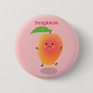 Cute happy mango yellow cartoon illustration button